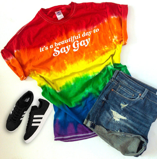 Gay Pride Shirt, Say Gay, LGBTQ Shirt, Rainbow, LGBT Pride, Gay Pride Clothing, Love Wins, Rainbow Pride Shirt, Pride Tie Dye Shirt